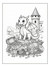 Baby Dragon Sitting On Treasure Pile