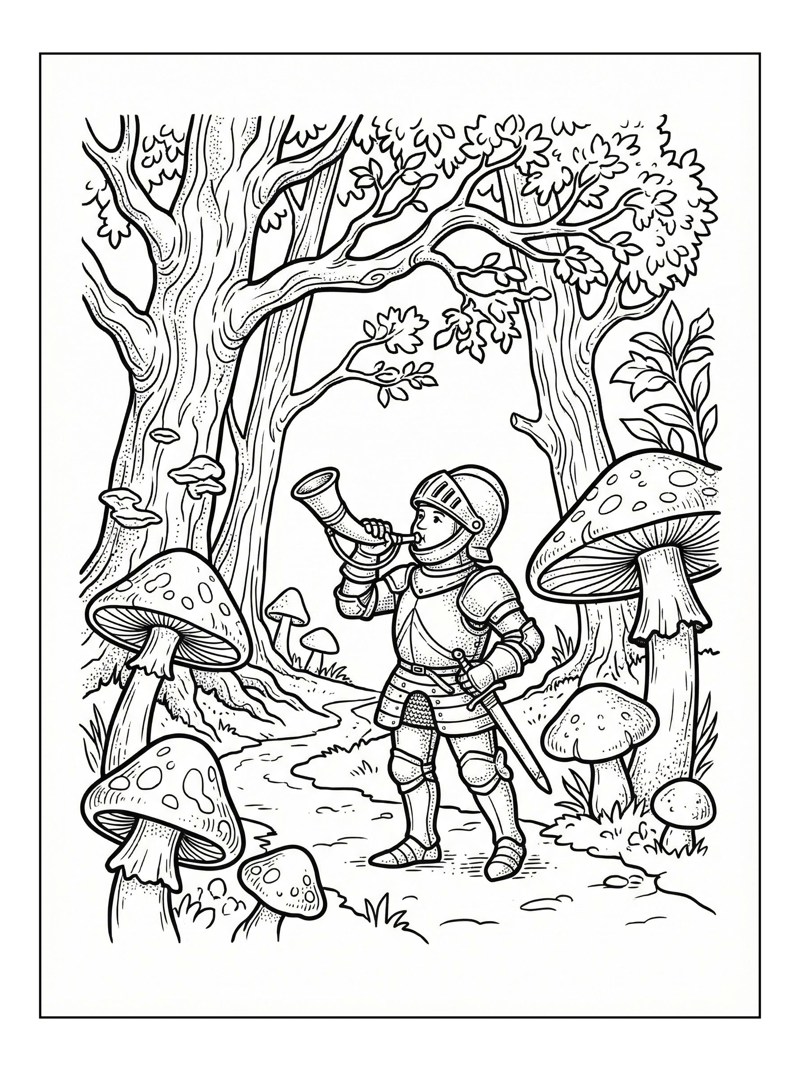 Knight Blowing Horn Forest Path