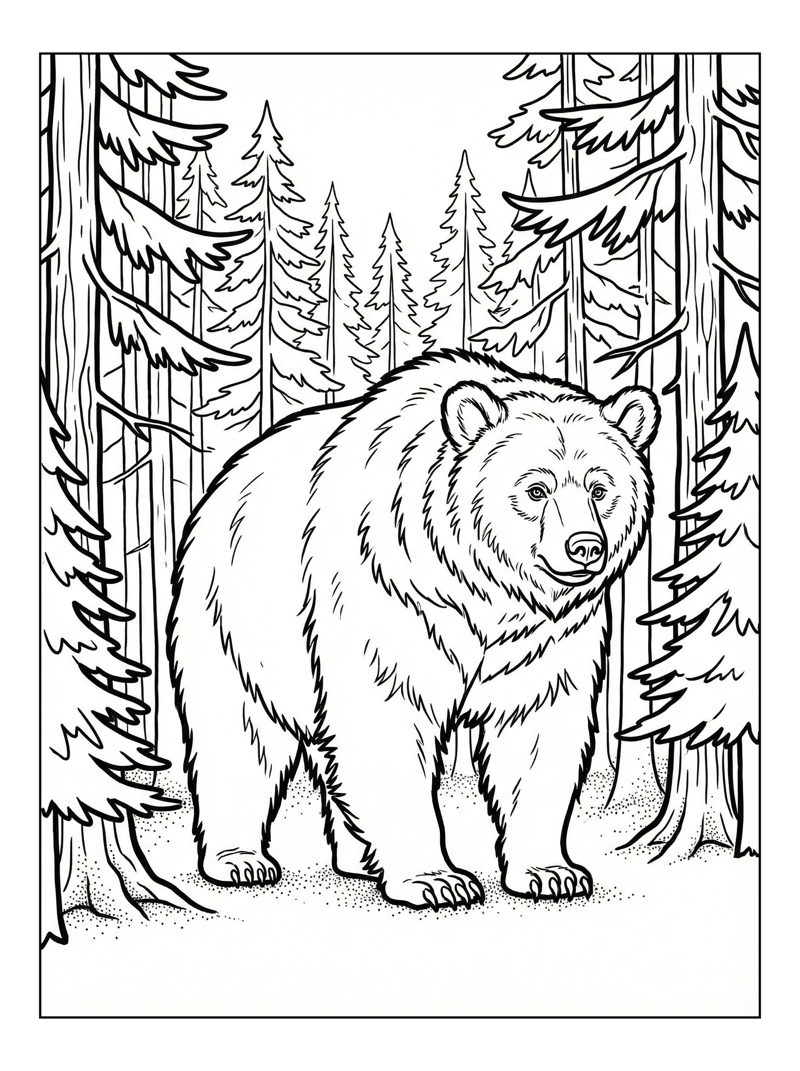 Sloth Bear Standing In Pine Forest