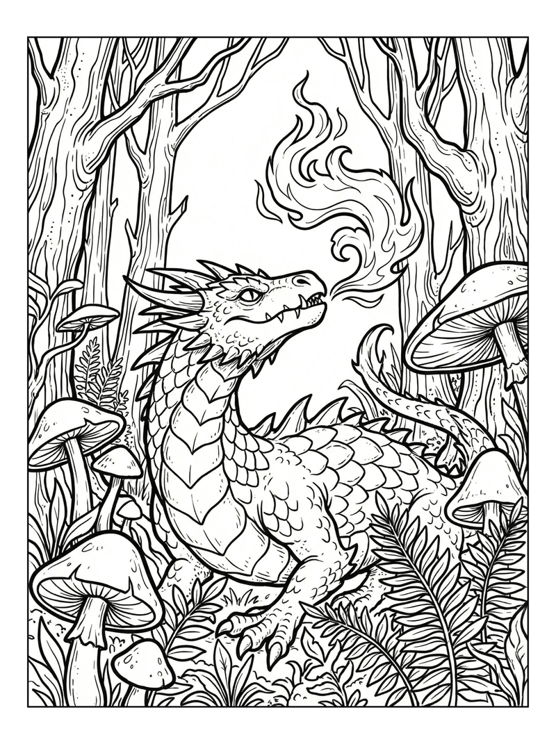 Ice Dragon Breathes Fire In Forest
