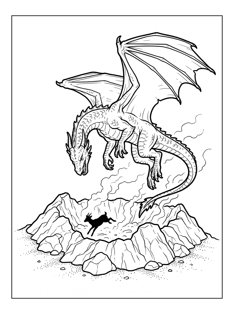 Western Dragon Flying Over Volcanic Crater