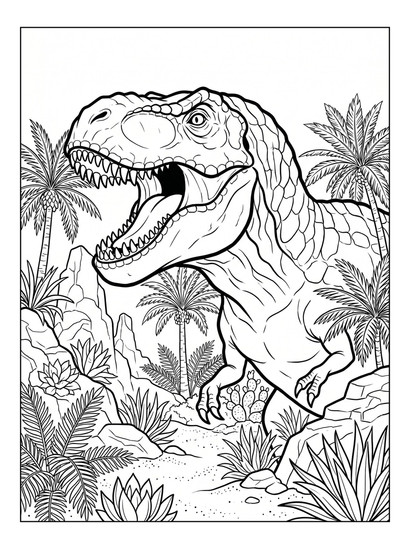Tyrannosaurus Roaring In Desert Oasis