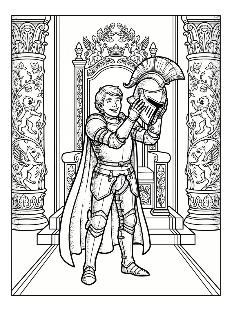Young Paladin Removes Helmet In Throne Room