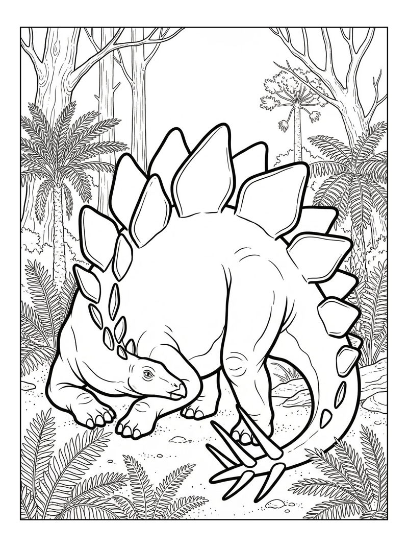 Stegosaurus Resting In Prehistoric Forest