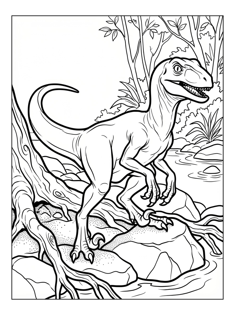Velociraptor Perching By Riverbank