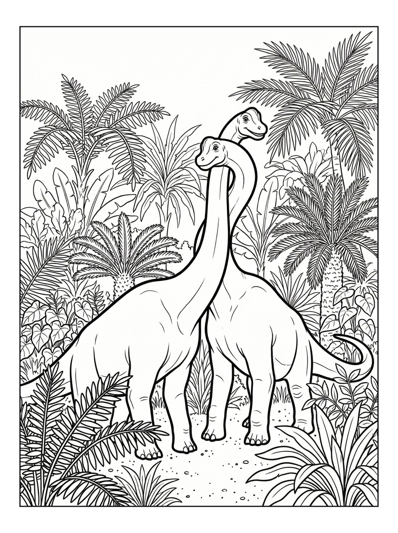 Brachiosaurus Pair Exploring Tropical Jungle