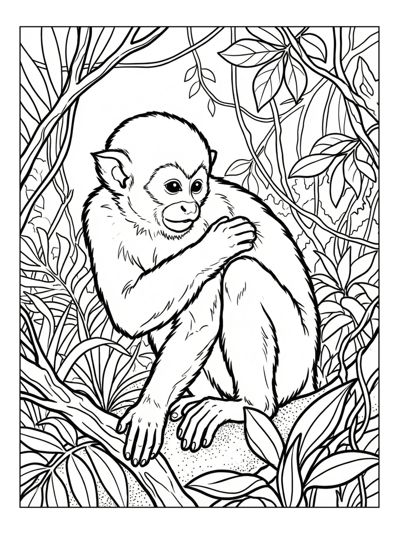 Squirrel Monkey Grooming Tropical Trees