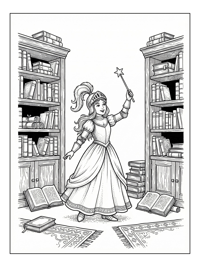 Knight Princess Holds Magic Wand In Library