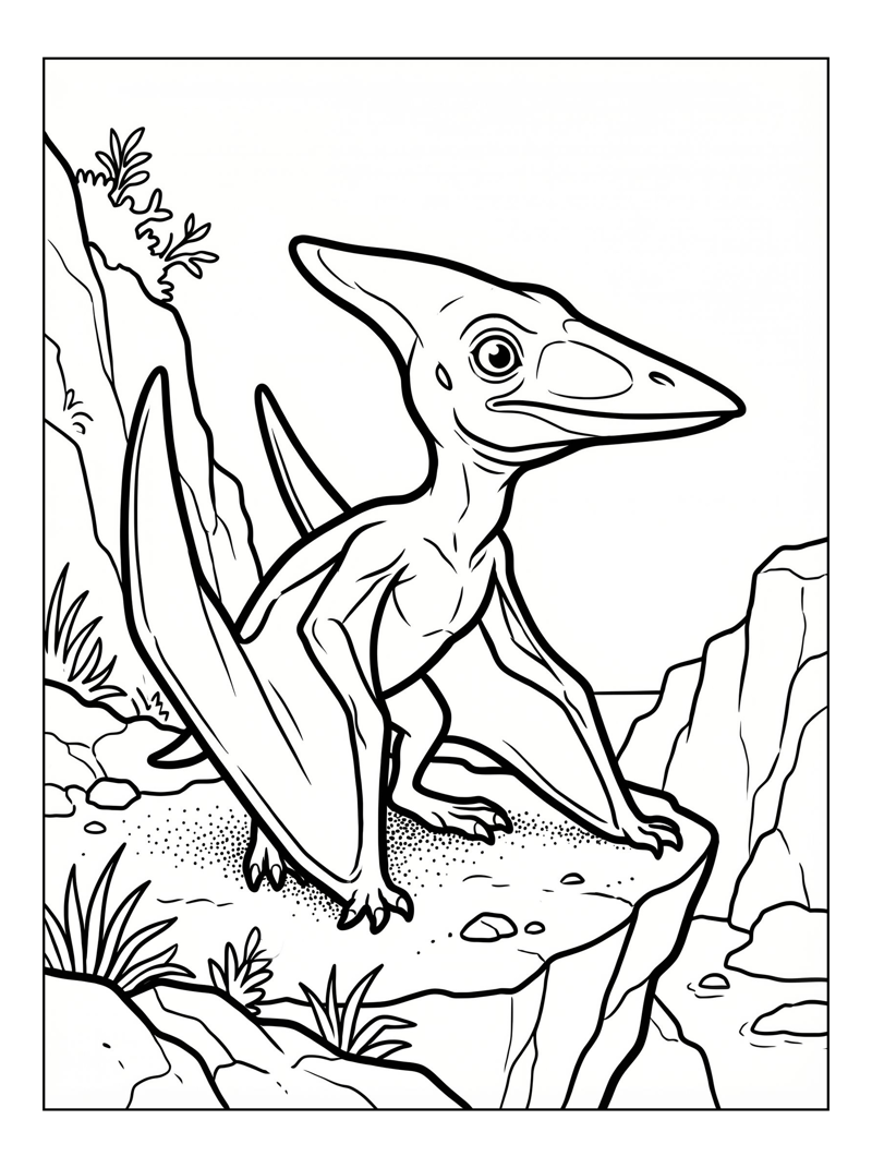 Young Pterodactyl Hatchling Perched On Cliff