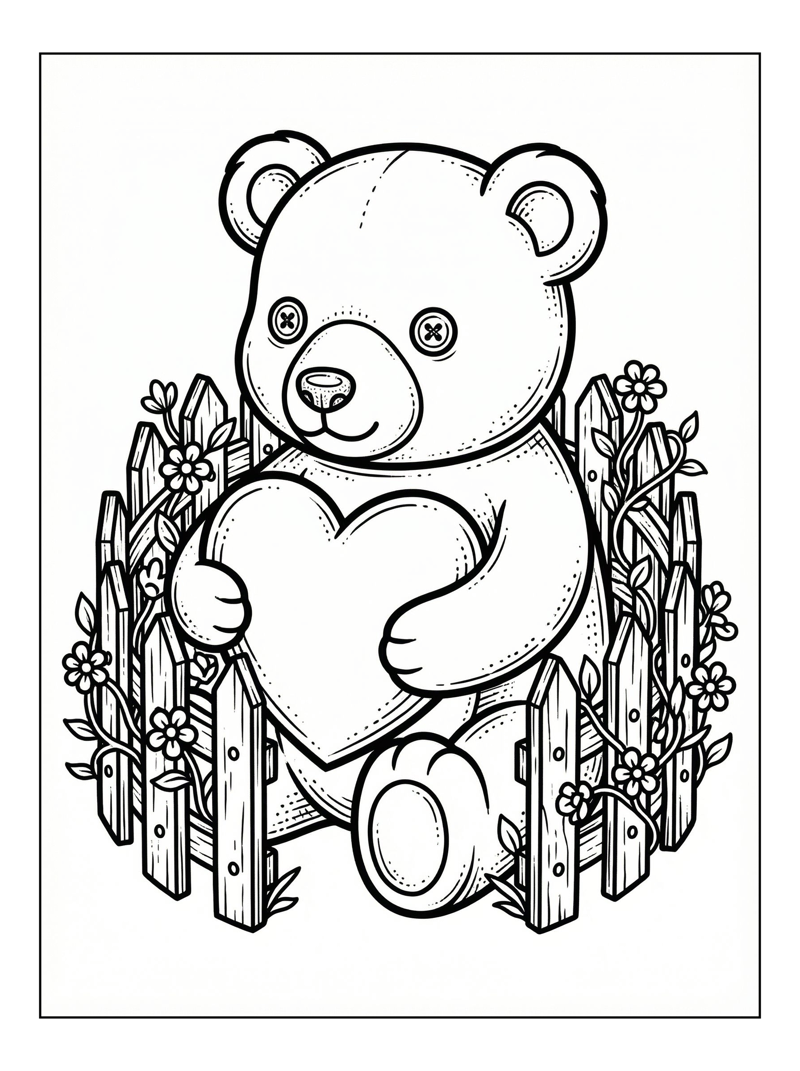 Teddy Bear Holds Heart By Fence