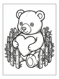 Teddy Bear Holds Heart By Fence