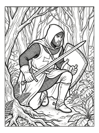 Crusader Knight Scouting Forest Clearing