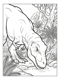 T-Rex Drinking In Prehistoric Jungle
