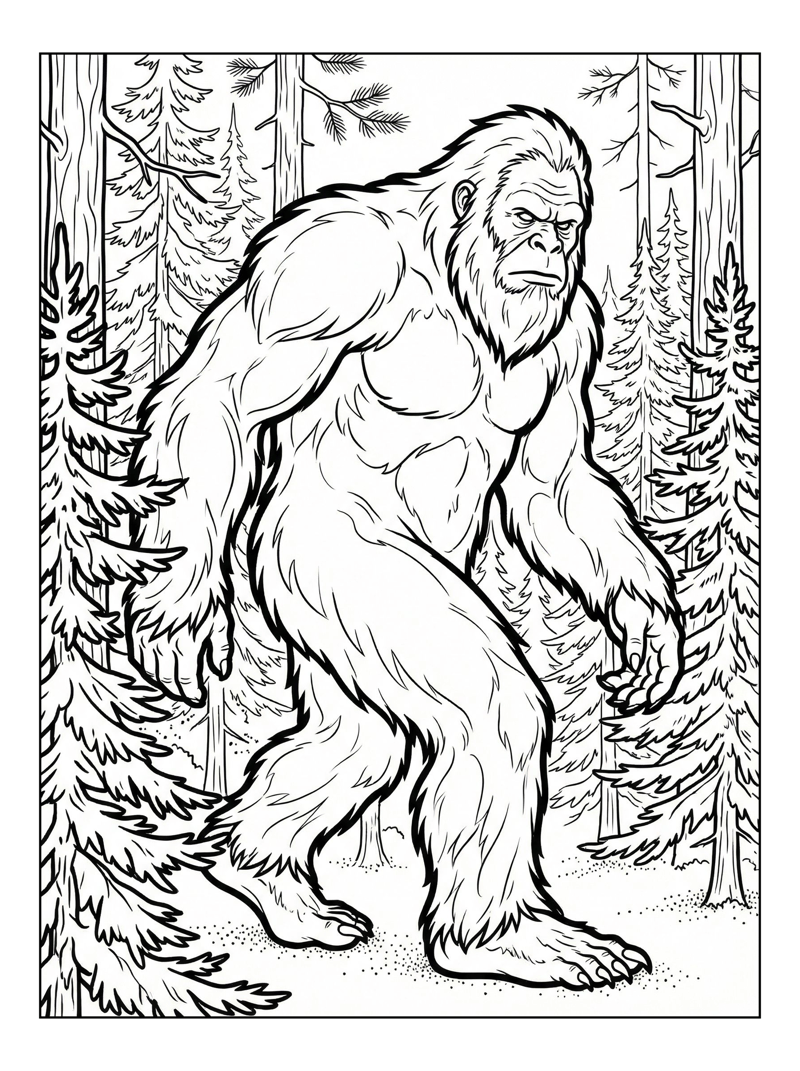 Giant Yeti Wandering Pine Forest