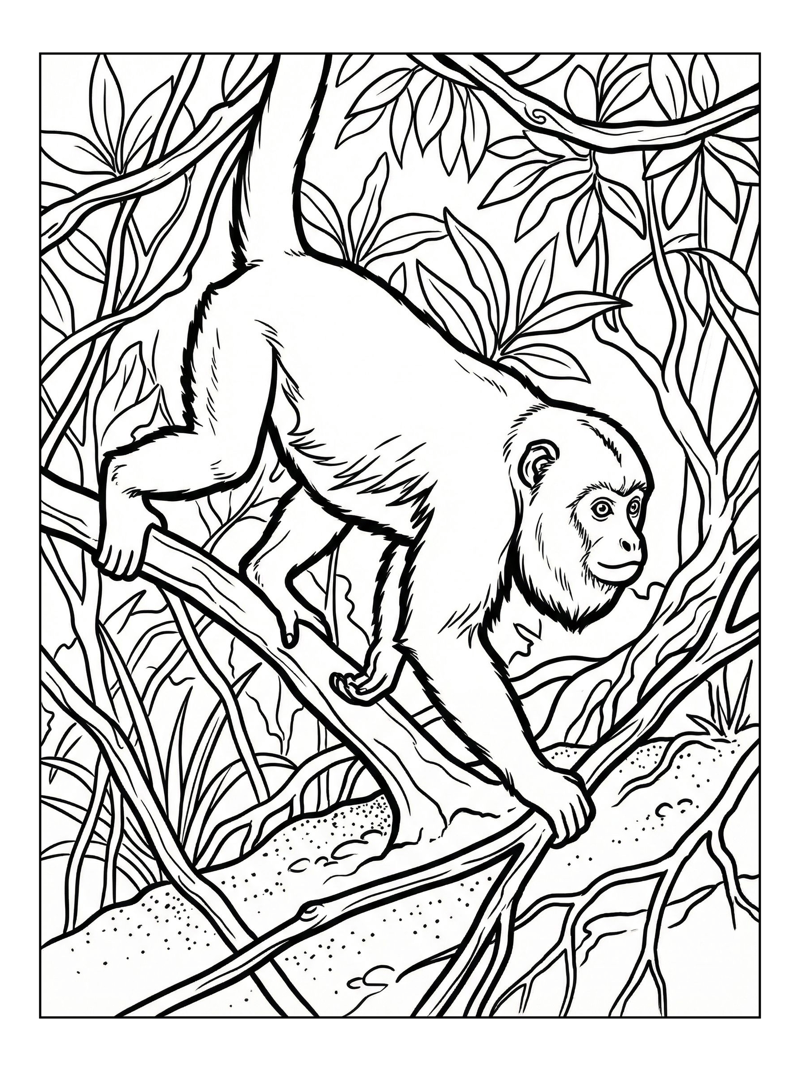 Howler Monkey Climbs Jungle Riverbank
