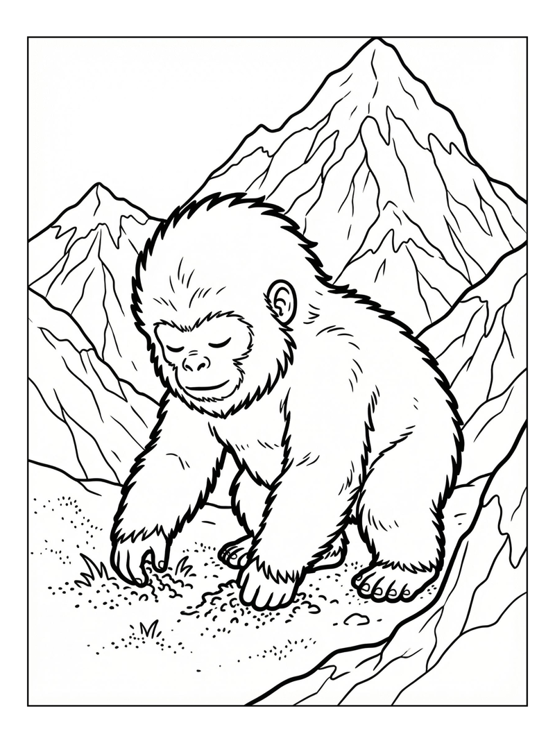 Baby Yeti Foraging By Mountain Peak