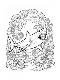 Megalodon Shark Feeding In Underwater Cave