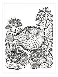 Pufferfish Swims Among Coral Sponges Anemones