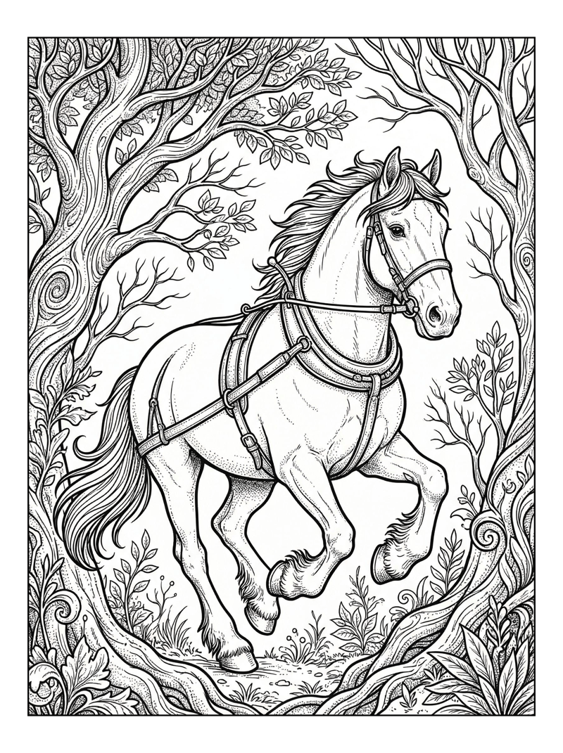 Clydesdale Horse Galloping Through Woods
