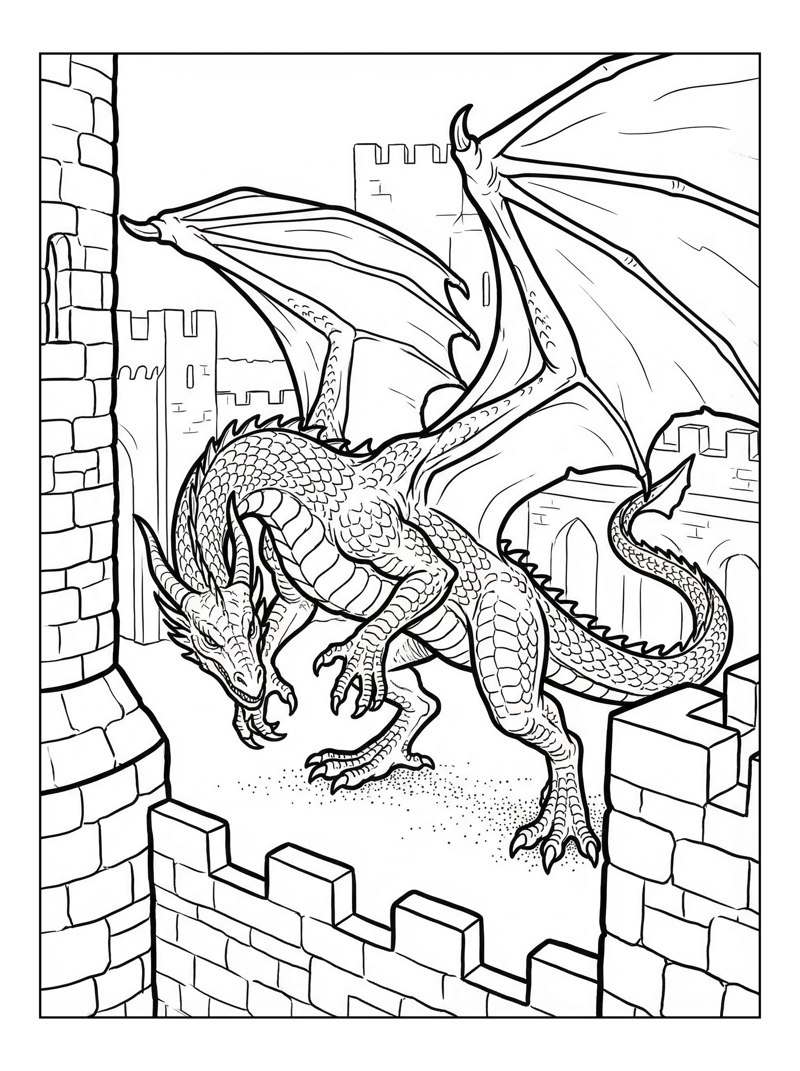 Western Dragon Perched On Castle Wall