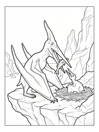 Pterodactyl Feeding Baby At Coastal Cliffs
