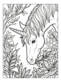 Unicorn Nuzzling Enchanted Forest Leaves