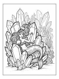 Mermaid Princess Waving Among Crystals