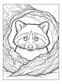 Baby Racoon Peeking From Hollow Log