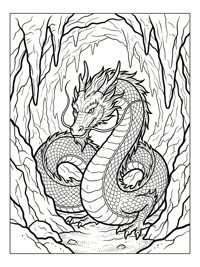 Eastern Dragon Coiled In Deep Cave
