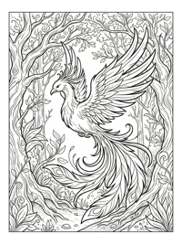 Phoenix Gliding Through Enchanted Forest