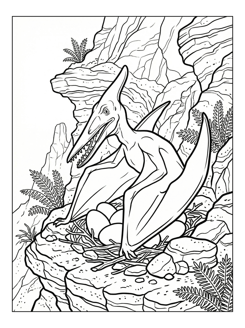Pterodactyl Nesting On Rocky Cliff
