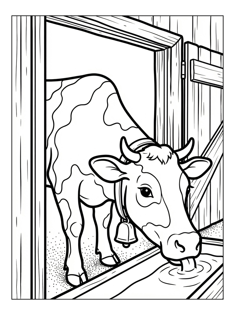 Dairy Cow Drinking In Barn Entrance