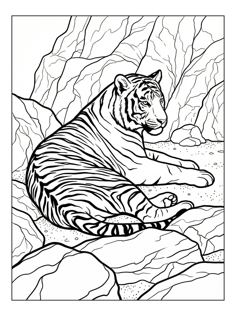 Tiger Resting Among Rocky Outcrop