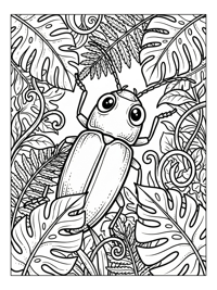 Click Beetle Peeks Through Jungle Leaves
