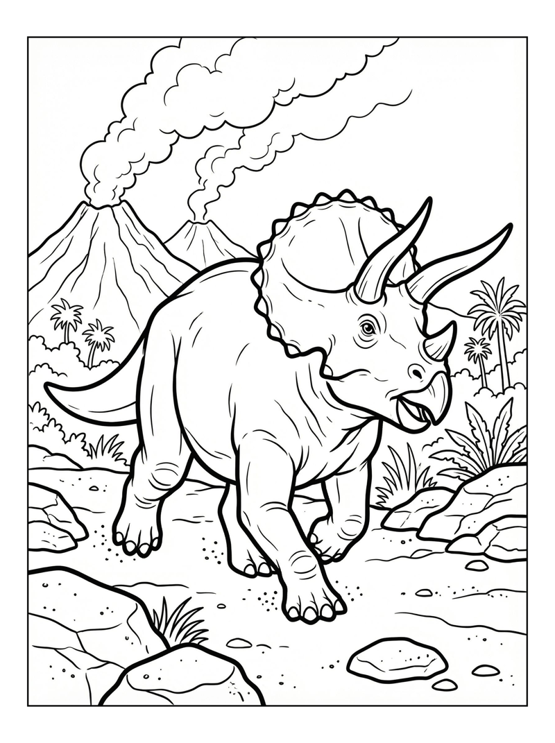 Triceratops Running Volcanic Landscape