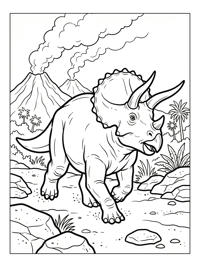 Triceratops Running Volcanic Landscape