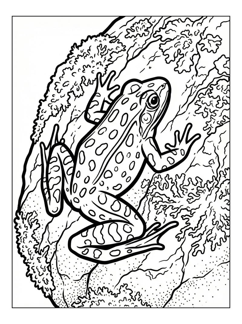 Leopard Frog Climbing On Mossy Rock