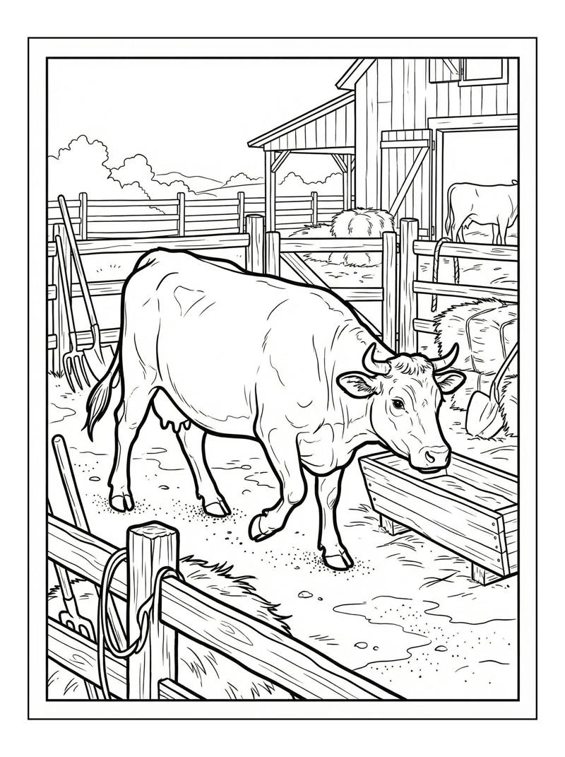 Beef Cow Exploring Rustic Farmyard