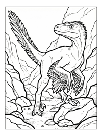 Juvenile Velociraptor Scanning Rocky Outcrop