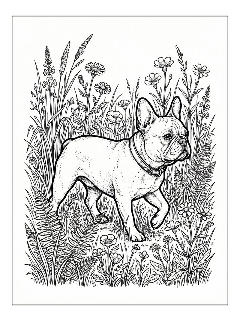 French Bulldog Walking In Flowery Meadow