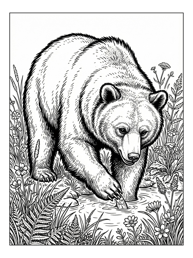 Bear Catching Fish In Water
