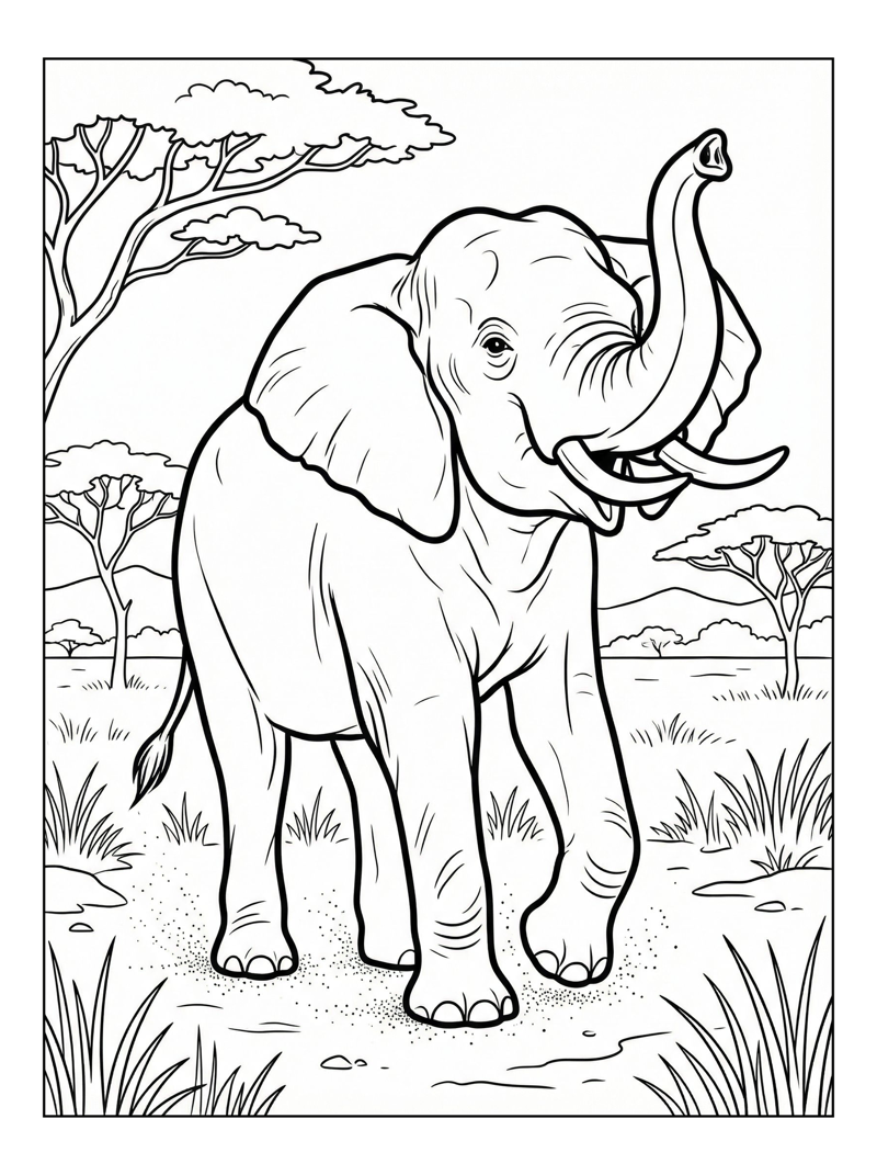Sumatran Elephant Trumpeting In Savanna