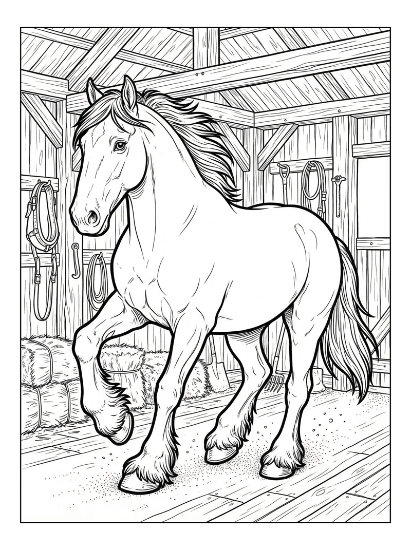 Clydesdale Prancing In Rustic Stable