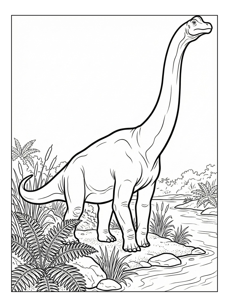Brachiosaurus Stretching By River Bank