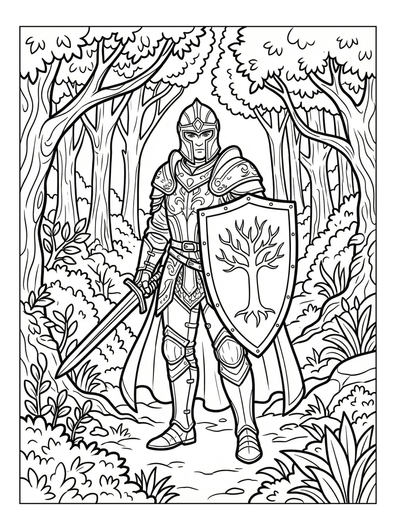 Noble Knight Standing In Forest Path