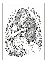Princess Brushing Hair Surrounded By Crystals