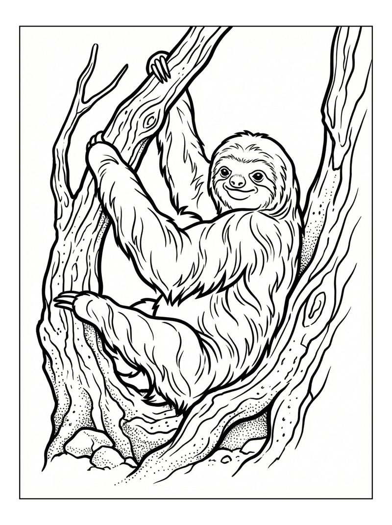 Pale-throated Sloth Climbing Tree