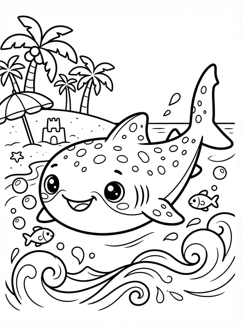 Whale Shark Swimming With Fish Near Beach