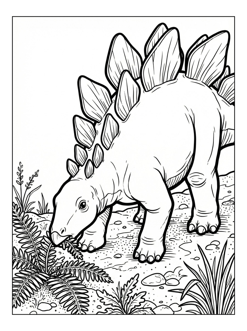 Baby Stegosaurus Grazing By River Bank