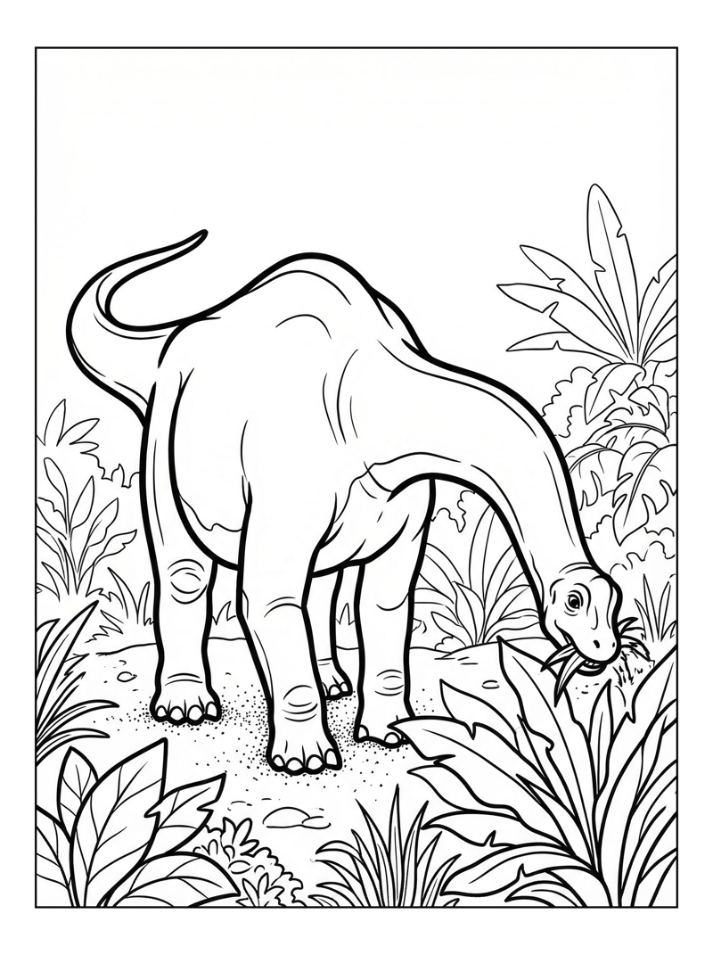 Baby Brachiosaurus Eating In Jungle Plain